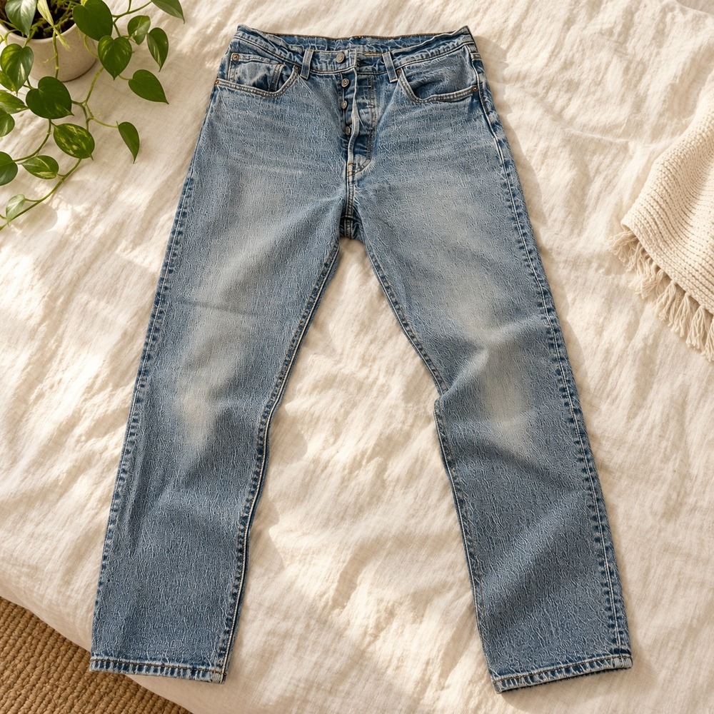 Vtg Levis 501 Original Fit Jeans Light Wash Blue Straight Leg Button Fly Denim